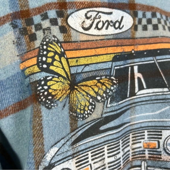 Ford Bronco Official Licensed Blue and Tan Plaid Flannel Shacket Size Large - Picture 5 of 10